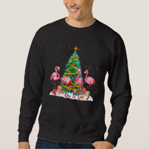 Flamingo Christmas Tree Santa Hat Xmas Light Tee C