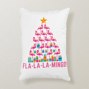 Flamingo Christmas Tree with Presents Decorative Cushion