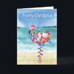 Flamingo Christmas Tropical Beach Card<br><div class="desc">This design may be personalised in the area provided by changing the photo and/or text. Or it can be customised by clicking Personalise this Template and then choosing the click to customise further option and delete or change the colour of the background, add text, change the text colour or style,...</div>