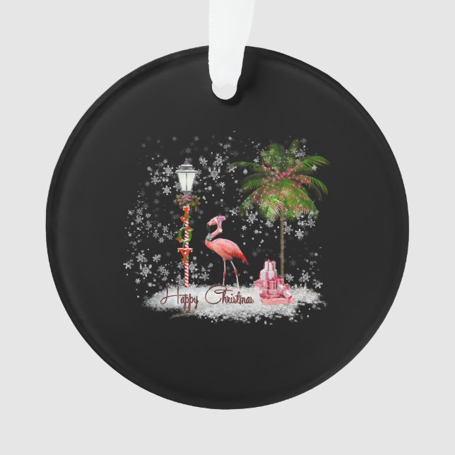 Flamingo Christmas Wishes Ornament (Front)