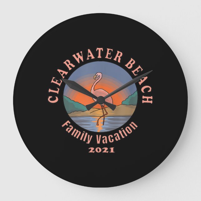 Flamingo | Clearwater Beach Flamingo Vacation 2021 Large Clock (Front)