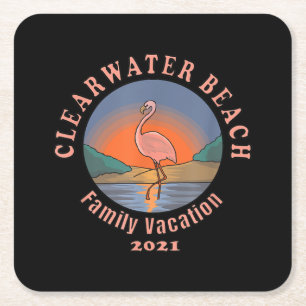 Flamingo   Clearwater Beach Flamingo Vacation 2021 Square Paper Coaster