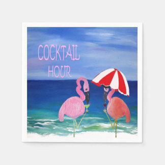 Flamingo cocktail hour beach napkins. napkin