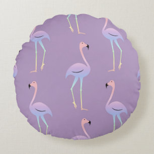 Flamingo colourful rainbow bird. Beautiful seamles Round Cushion