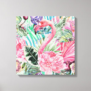 Flamingo colourful watercolor canvas print