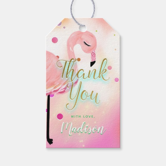 Flamingo Confetti Thank You Gift Tags (Front)