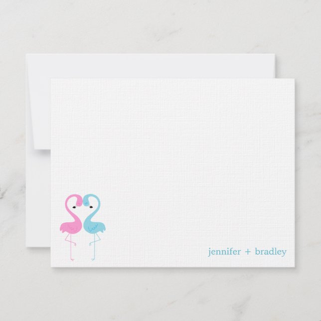 Flamingo Couple Custom Flat Thank You Notes Invitation (Front)