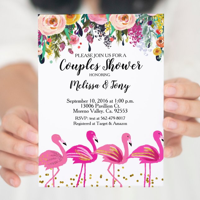 Flamingo Couple Shower Invitation Floral (Creator Uploaded)