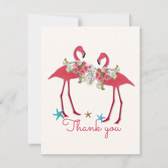 Flamingo Couple Thank You Starfish Blank Card (Front)