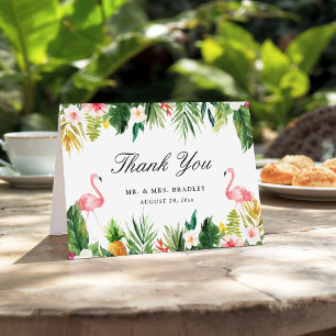 Flamingo Couple Tropical Floral Wedding Thank You