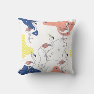 Flamingo Crown: Abstract Vintage Seamless. Cushion