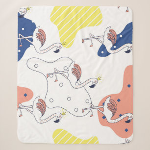 Flamingo Crown: Abstract Vintage Seamless. Sherpa Blanket