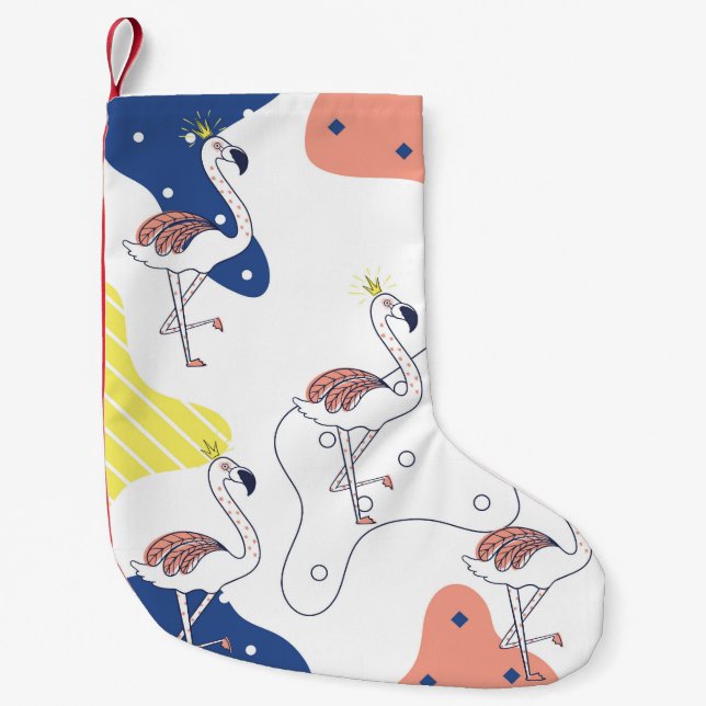 Flamingo Crown: Abstract Vintage Seamless. Small Christmas Stocking (Front)
