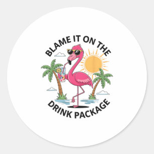 Flamingo Cruise Blame It On The Drink Package Drin Classic Round Sticker