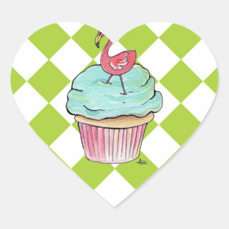 Flamingo Cupcake Heart Sticker