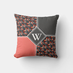 FLAMINGO Custom Monogram Grey Coral Cushion