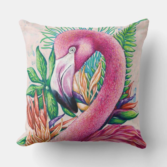 Flamingo Cute Tropical Pink Throw Pillow (Front)