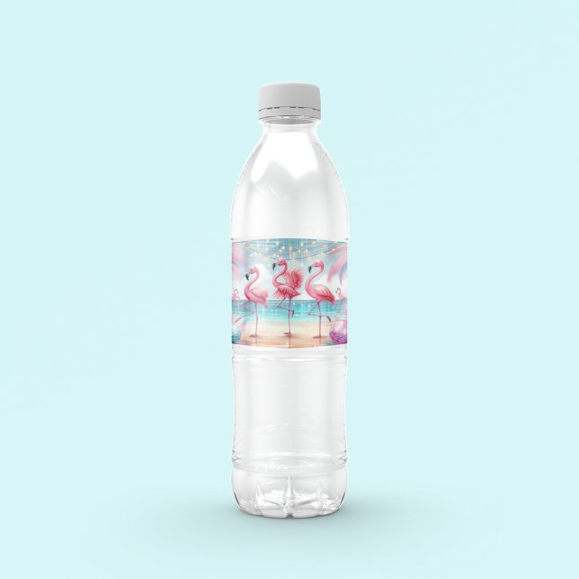 Flamingo Dance and Birthday Celebration Party  Water Bottle Label (Creator Uploaded)