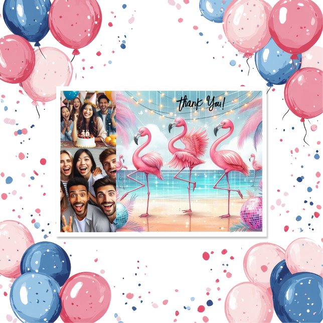 Flamingo Dance and Celebration Birthday Photo Thank You Card (Creator Uploaded)