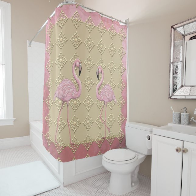 Flamingo Dance Shower Curtain (In Situ)