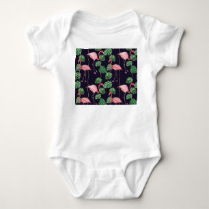 Flamingo Dark: Small Watercolor Pattern. Baby Bodysuit