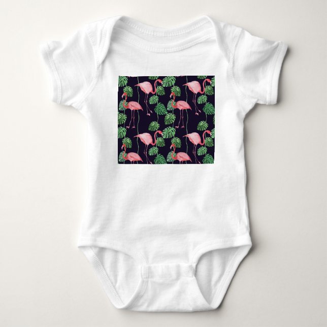 Flamingo Dark: Small Watercolor Pattern. Baby Bodysuit (Front)