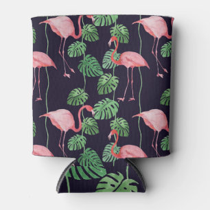 Flamingo Dark: Small Watercolor Pattern. Can Cooler