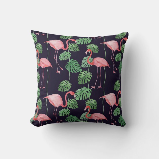Flamingo Dark: Small Watercolor Pattern. Cushion (Front)