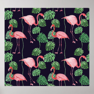 Flamingo Dark: Small Watercolor Pattern. Poster