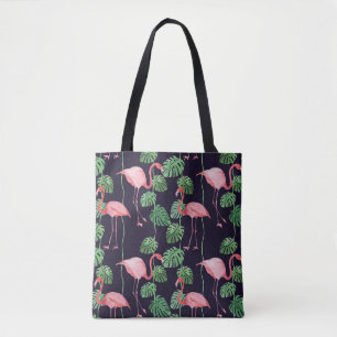 Flamingo Dark: Small Watercolor Pattern. Tote Bag