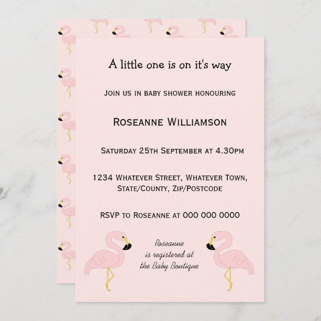 Flamingo Design Baby Shower Invitation (Front/Back)