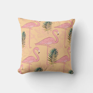 Flamingo Design in Golden Yellow & Teal Leaves Cushion