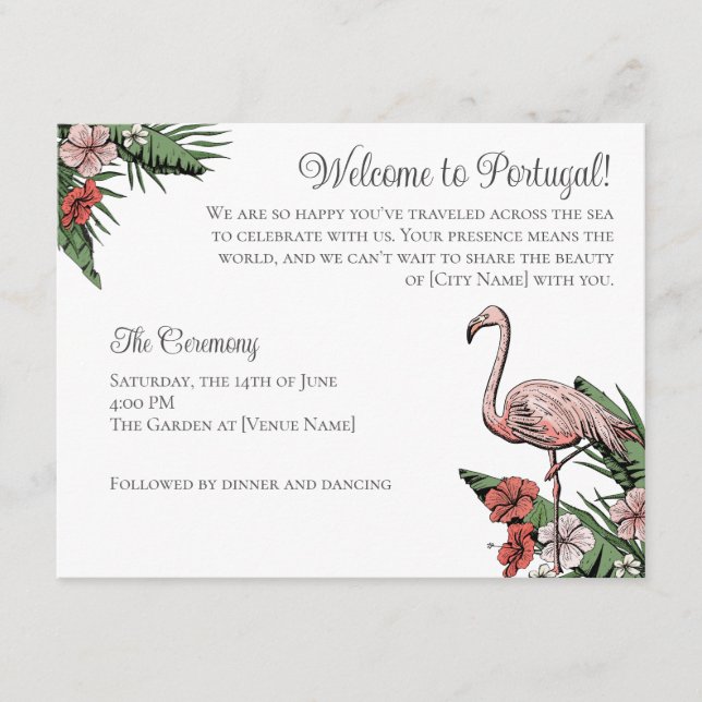Flamingo Destination Wedding QR Code Enclosure Card (Front)