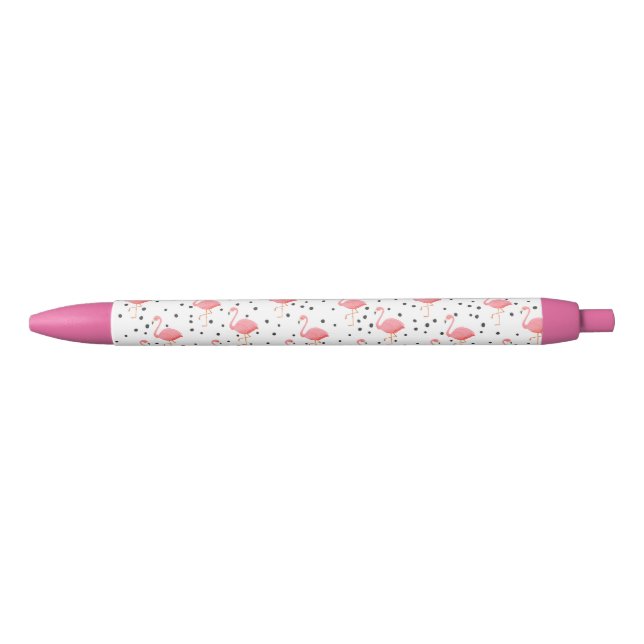 Flamingo Dot Print Black Ink Pen (Front)