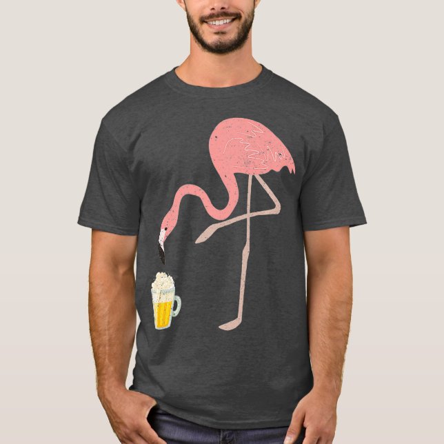 Flamingo Drinking Beer  Bird Lover Alcohol Party T-Shirt (Front)