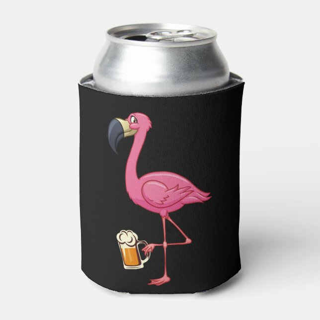 Flamingo Drinking Beer - Funny Pink Flamingo Can Cooler (Can Front)