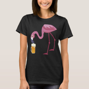 Flamingo Drinking Beer Summer Beer Gag T-Shirt