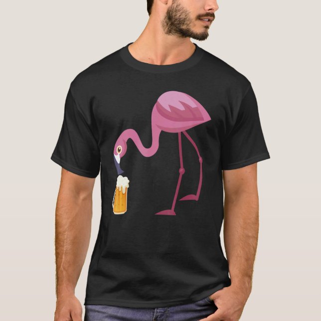 Flamingo Drinking Beer Summer Beer Gag T-Shirt (Front)