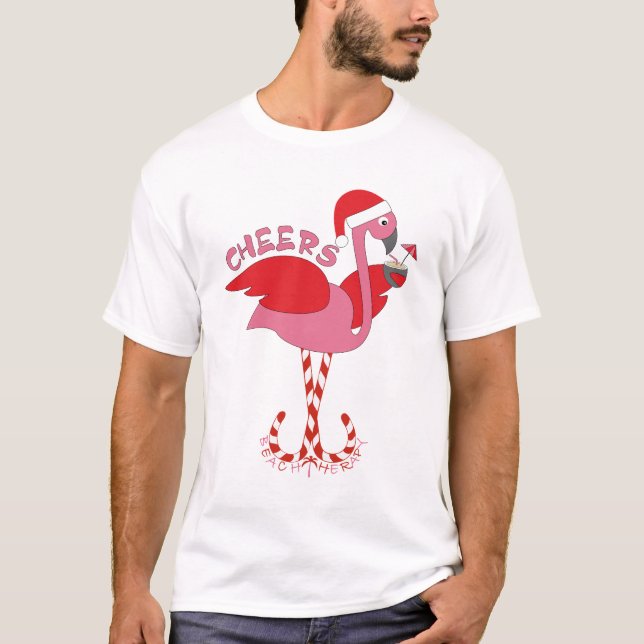 Flamingo Drinking Cocktail T-Shirt (Front)
