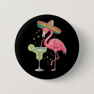 Flamingo Drinking Margarita Funny Mexican Poncho 6 Cm Round Badge