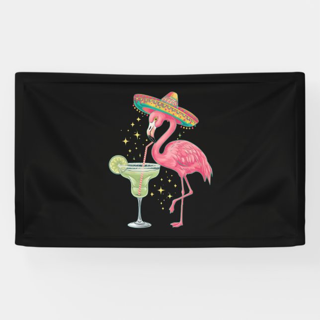 Flamingo Drinking Margarita Funny Mexican Poncho Banner (Horizontal)