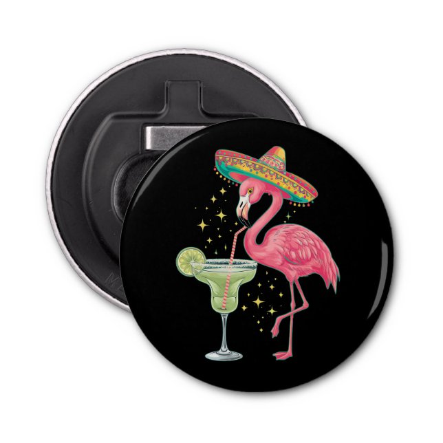 Flamingo Drinking Margarita Funny Mexican Poncho Bottle Opener (Front)