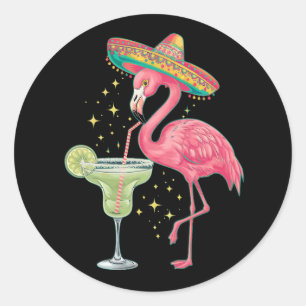 Flamingo Drinking Margarita Funny Mexican Poncho Classic Round Sticker