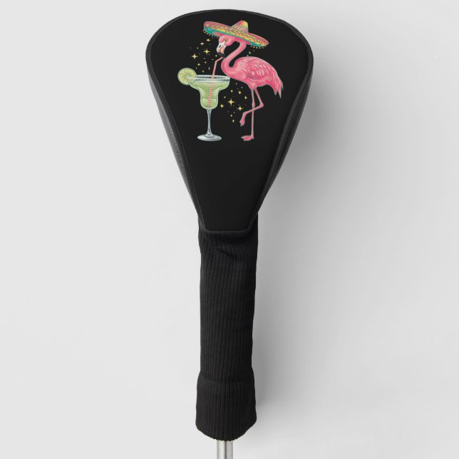 Flamingo Drinking Margarita Funny Mexican Poncho Golf Head Cover (Front)