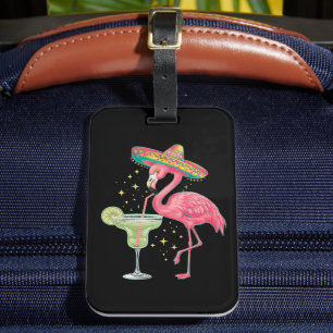 Flamingo Drinking Margarita Funny Mexican Poncho Luggage Tag