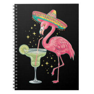 Flamingo Drinking Margarita Funny Mexican Poncho Notebook
