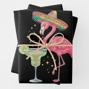 Flamingo Drinking Margarita Funny Mexican Poncho Wrapping Paper Sheet