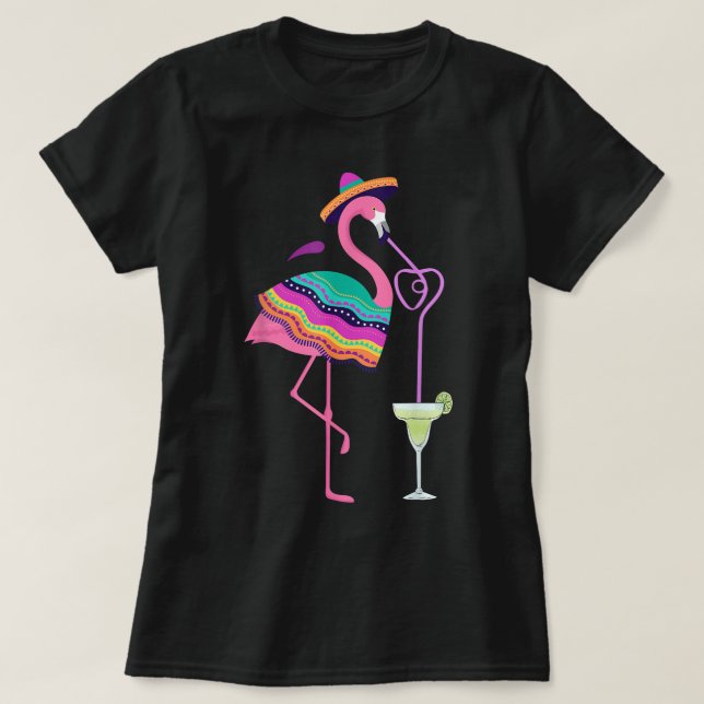 Flamingo Drinking Margarita Mexican Poncho Cinco D T-Shirt (Design Front)