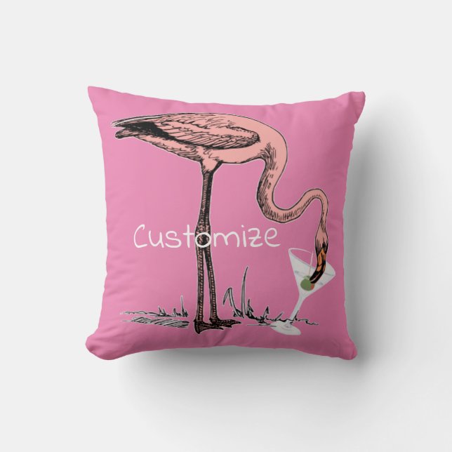 Flamingo Drinking Martini Thunder_Cove Cushion (Front)