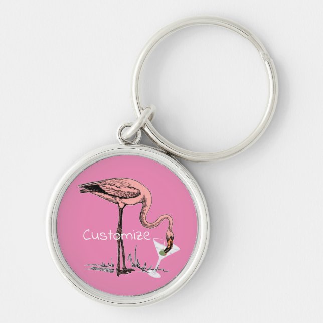 Flamingo Drinking Martini Thunder_Cove Key Ring (Front)